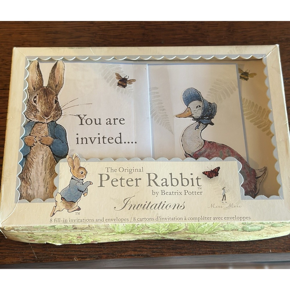 Beatrix Potter Peter Rabbit Fill In Invitations and Envelopes 8 Set Sealed NIB